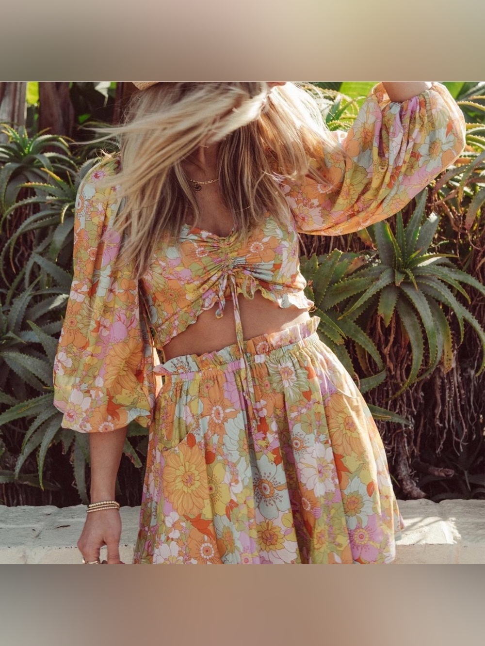 Show Me Your Mumu Jenna Crop Top Skirt Set Groovy Blooms M Boho